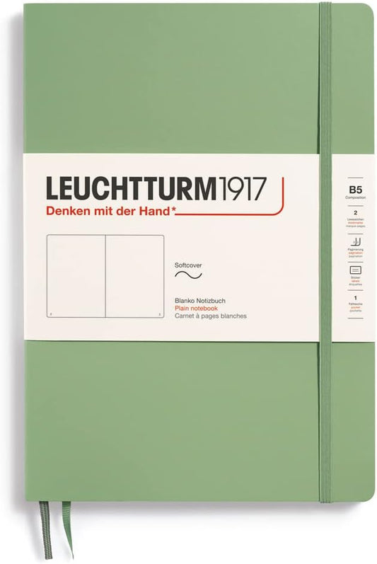 LEUCHTTURM1917 - Notebook Softcover Composition B5-123 Numbered Pages for Writing and Journaling (Plain, Sage)