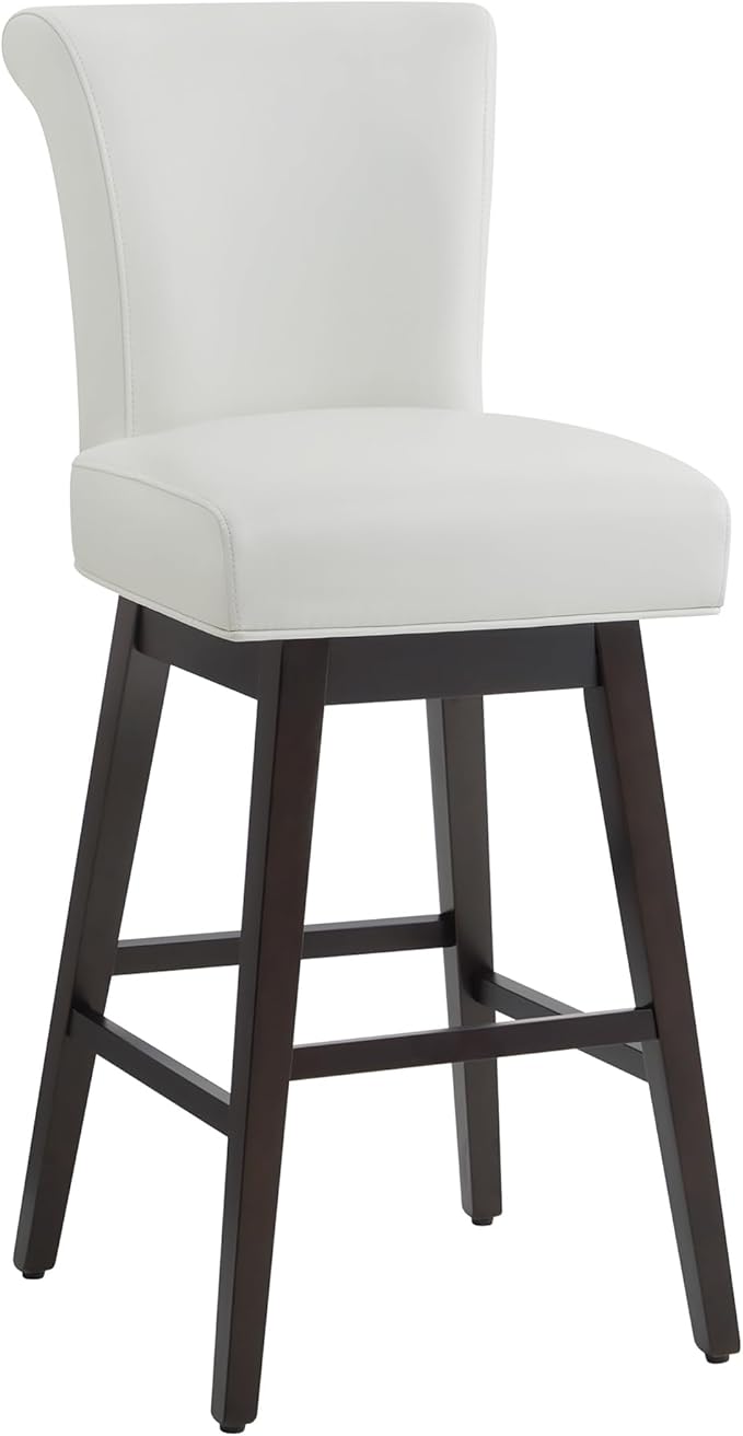 CHITA 30 Inch Counter Height Swivel Bar Stools Set of 2, FSC Certified Modern Upholstered Faux Leather Swivel Barstool Chairs with Back, White