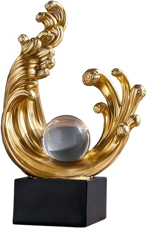 Modern Abstract Decorative Wave Statue, Gold Abstract Art Home Decor,Crystal Ball Art Wave Resin Sculpture, Office Desk Stand, Dining Table Center Decorative Aesthetics(A,Gold)