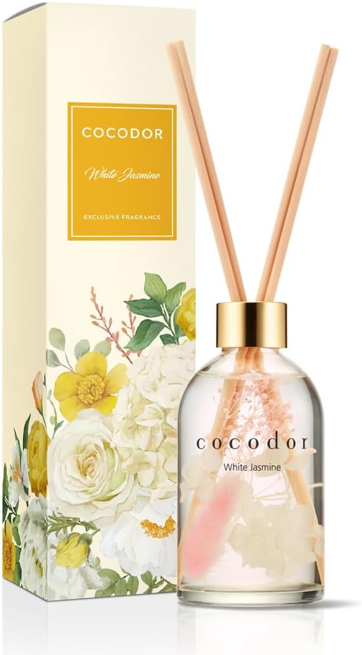 COCODOR Herbarium Reed Diffuser/White Jasmine/6.7oz(200ml)/ Fragrance Scent Essential Oil Stick Diffuser Set for Bedroom Bathroom Home Décor