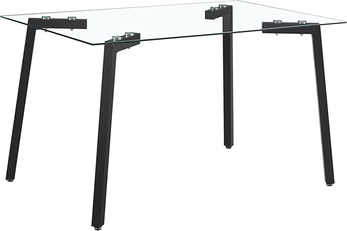 Dining Table for 6 Kitchen Table 51" Rectangular Modern Glass Dining Table Kitchen & Dining Room Tables with Glass Tabletop and Metal Legs for Dining Room and Kitchen, Black