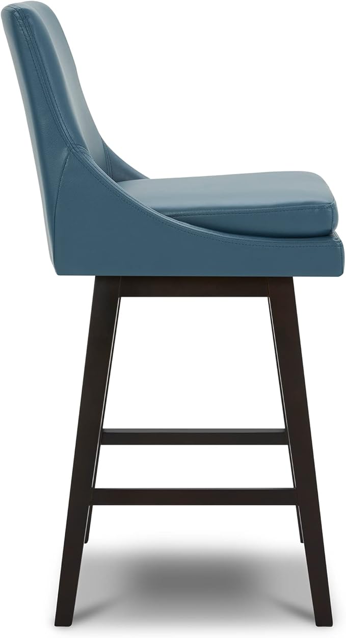 CHITA Bar Height Swivel Barstool with Back Set of 2, FSC Certified Upholstered Bar Stool, 30.7" H Seat Height, PU Leather in Dark Blue