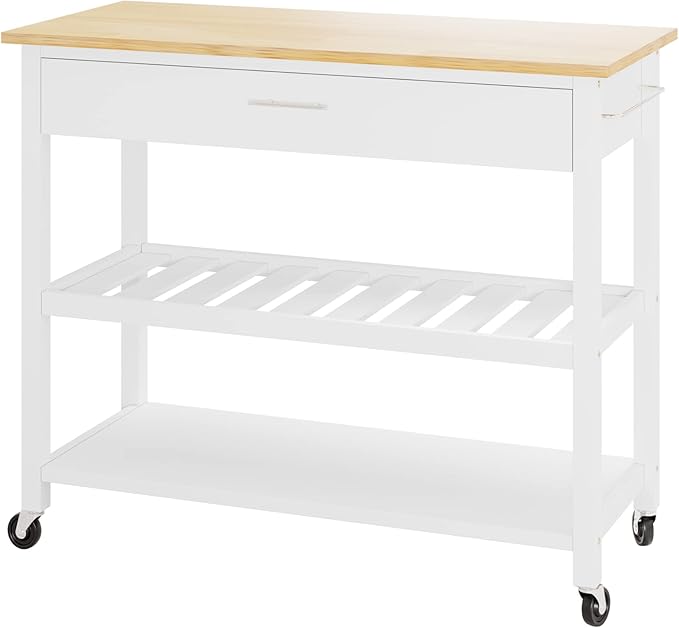 Shintenchi Kitchen Island Cart with Storage,Rolling Kitchen Island Side Table on Wheels with Large Worktop,Storage Cabinet,Towel Rack,Drawers and Open Shelves for Kitchen,Dinning Room,White