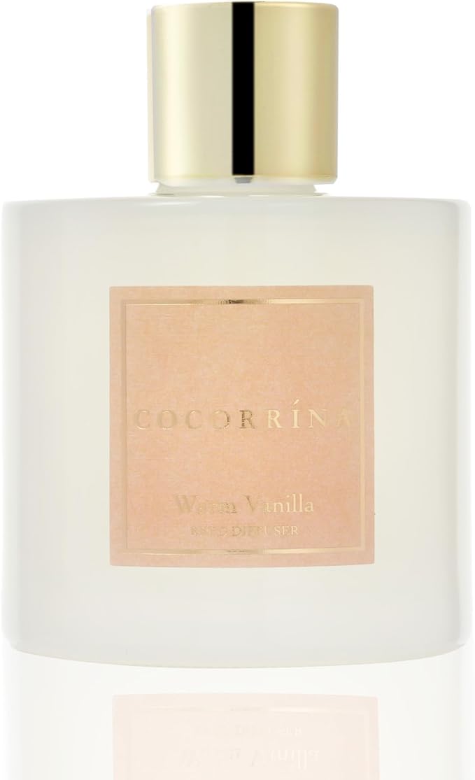 Cocorrína Reed Diffuser - Warm Vanilla Scented Diffuser with 8 Sticks Home Fragrance Reed Diffuser for Bathroom Shelf Decor