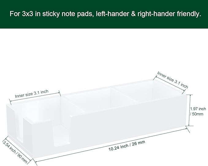 Acrylic Sticky Note Holder, Self-Stick Note Pad Holder W/O Pads - Note Dispenser Memo Pad Holder Desk Organizer for School Office Home (3''x3'' 3IN1 White)
