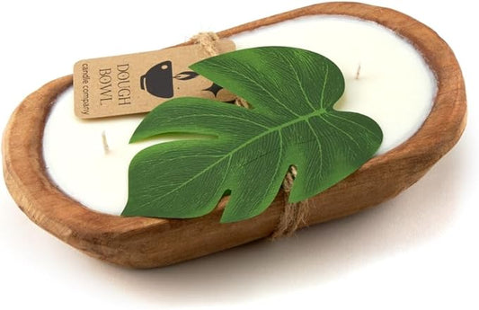 Dough Bowl Candle Co. Santal and Coconut Soy Candle - 3 Wick Rustic Farmhouse Coffee Table Decor, Odor Eliminator in Wooden Bowls, 20 Oz Wooden Dough Bowl Candle, All-Natural Gifts for Women and Men