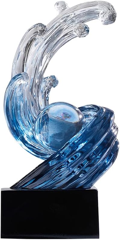 Modern Abstract Decorative Wave Statue, Blue Abstract Art Home Decor,Crystal Ball Art Wave Resin Sculpture, Office Desk Stand, Dining Table Center Decorative Aesthetics(B,Navy-Blue)