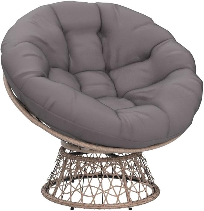 Bme 40" Ergonomic Wicker Papasan Chair with Soft Thick Density Fabric Cushion, High Capacity Steel Frame, 360 Degree Swivel for Living, Bedroom, Reading Room, Lounge