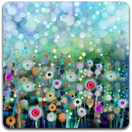 Beautiful Watercolor Flowers Square Coaster Set - Made of Recycled Rubber - Set of 4