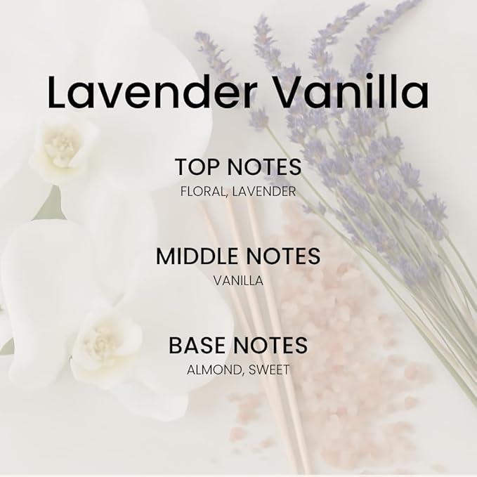 Lavender Vanilla Reed Diffuser Set - Luxury Fragrance Reed Diffusers for Home, Office & Bathroom Décor - Long Lasting Scent Sticks Diffuser with Non-Toxic Oils (5.63 oz)