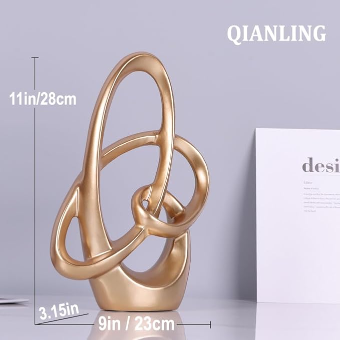 QIANLING Gold Knot Statue Decor - Modern Sculptures Home Decor, Resin Abstract Decor Art Accent,Blue Centerpieces for Living Room, Bedroom, Bathroom, Office, Shelf, Mantel - Wedding, Coffee Table