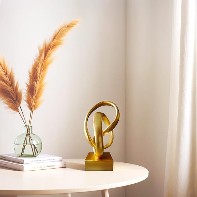aboxoo Gold Knot Decor Mobius Knot Statue, Abstract Statues, Coffee Table Decor for Living Room, Office, Modern Desk Decor