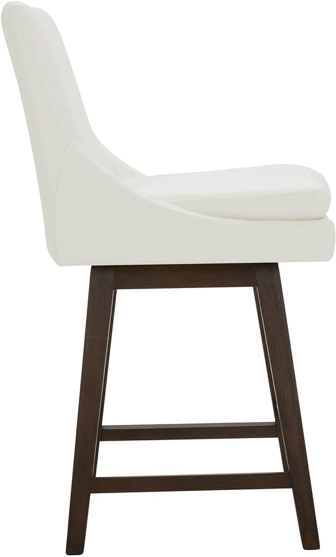 CHITA Counter Height Swivel Barstool with Back Set of 2, FSC Certified Upholstered Faux Leather Swivel Bar Stool, 26.8" H Seat Height, PU Leather in Pure White