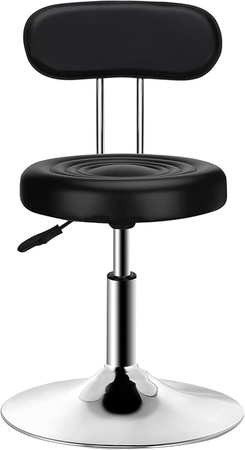 QiCheng&LYS Round Office Stool - Adjustable Height Sit Stand Stool, 360 Swivel, for Office, Home, Kitchen - Black with Backrest