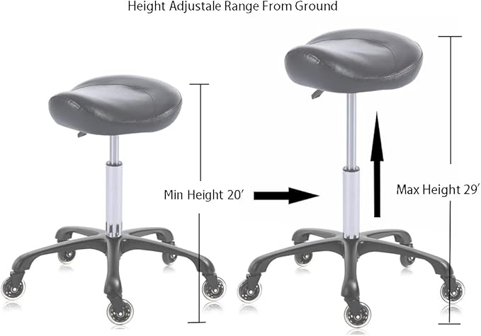 Hydraulic Saddle Stool with Wheels Height Adjustable Stylish Ergonomic Rolling Swivel Chair for Hygienic Clinic Salon Tatoo Massage Office (Black)