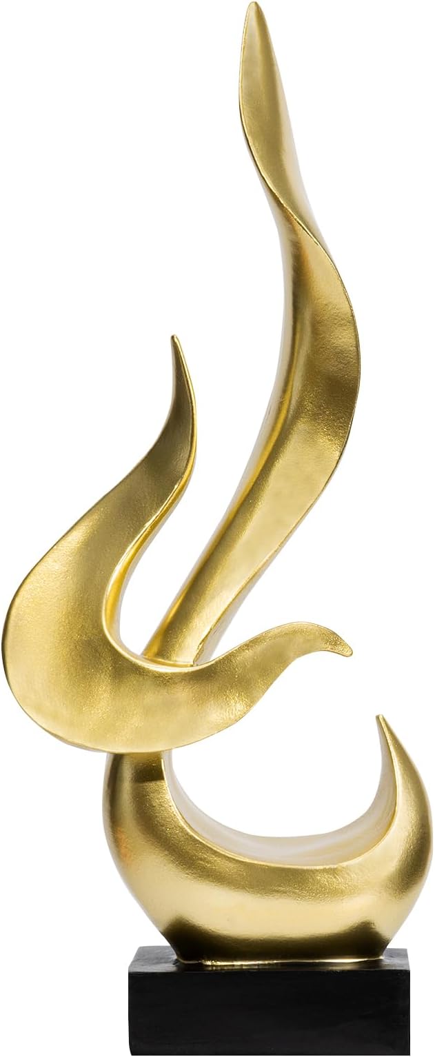 Gold Fire Flame Sculpture, Modern Abstract Resin Statue, Art Statue Home Decor for Living Room TV Stand Coffee Table Shelf Accents Decor.