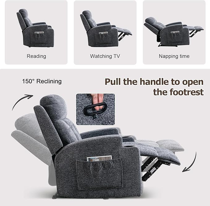 Phoenix Home Manual Recliner Chair Set of 2 with Massage and Heat, Ergonomic Overstuffed Breathable Fabric Recliner Single Sofa with 2 Cup Holders, Living Room Lounge Recliners on Clearance, Dark Gray