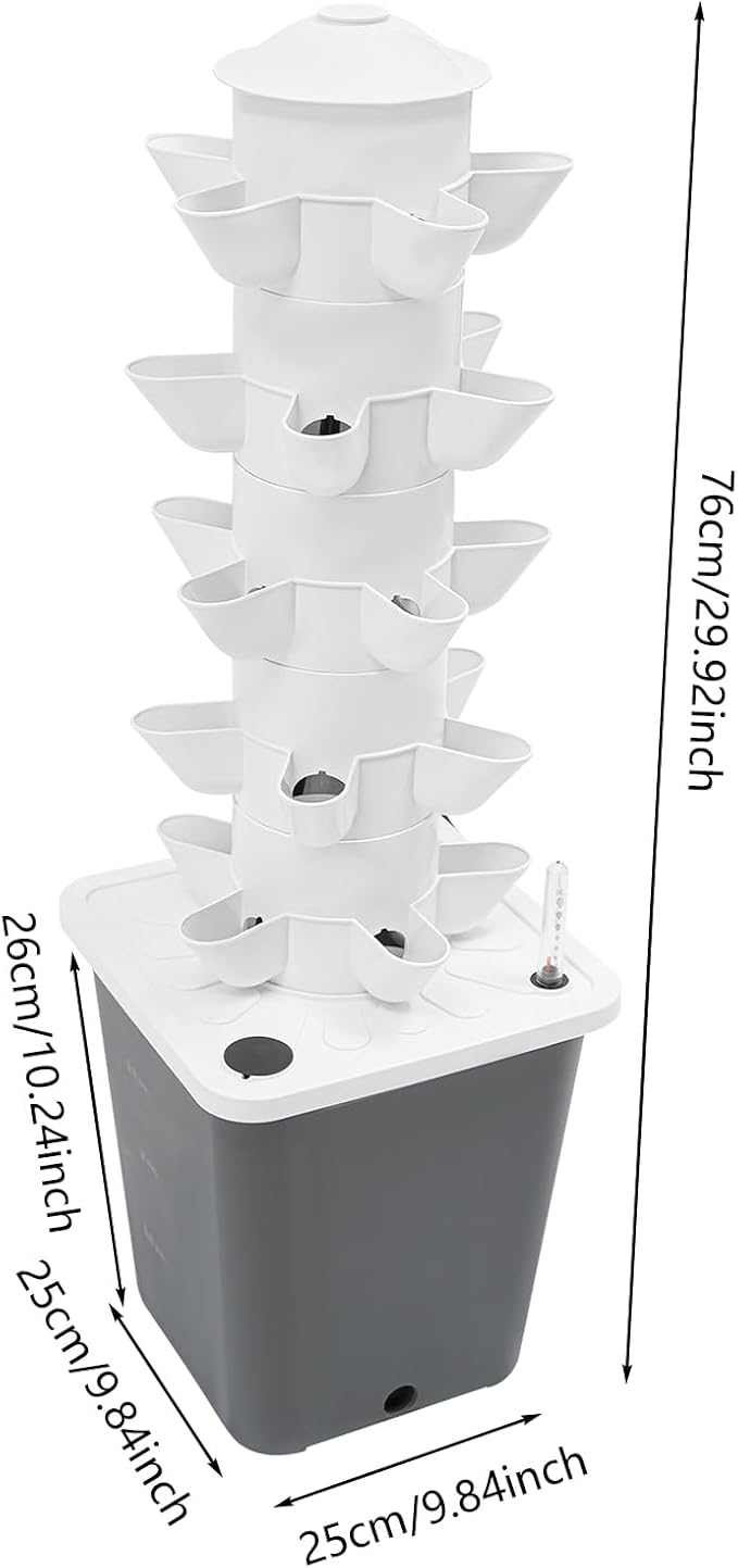 Hydroponics Growing System, 25-Plants Hydroponic Growing Kit Indoor Vertical Tower System Kit with Water Pump & Plug Nursery Germination Kit for Gardening Lover (Grey)