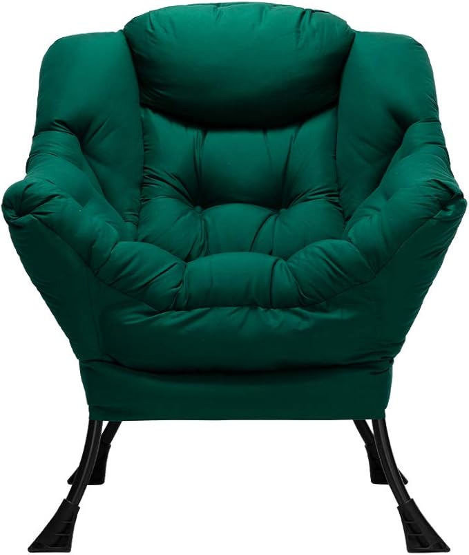 HollyHOME Modern Fabric Large Lazy Chair, Accent Oversized Comfy Reading Chair, Thick Padded Cozy Lounge Chair with Armrest, Steel Frame Leisure Sofa Chair for Living Room, Bedroom, Dorm, Green