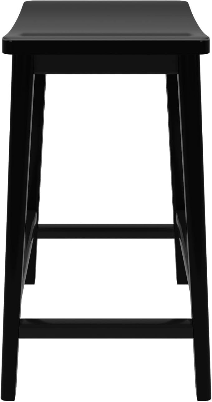 Plank+Beam Smythe Counter Stool, 24", Set of 4, Sturdy Wood Modern Kitchen Counter Height Stool, Saddle Seat Backless Counter Chair, Metal Footrest, Black