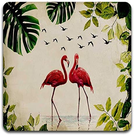 Beautiful Flamingo Square Coaster Set - Made of Recycled Rubber - Set of 4