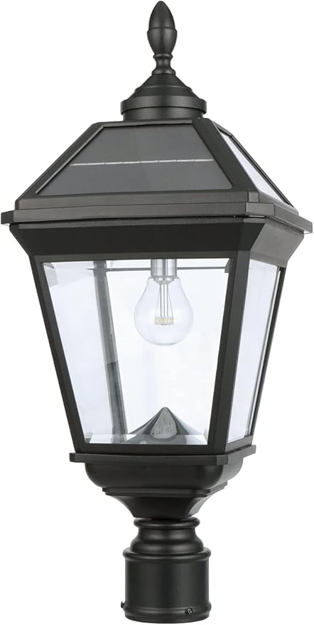 Gama Sonic Imperial Bulb V2 Outdoor Solar Lamp Post Light, Black Aluminum, Single Lamp with 3-inch Fitter for Posts or Pier Mount (Sold Separately), Warm White 2700K,