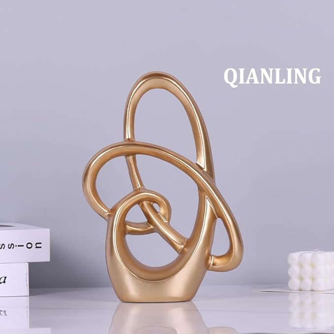 QIANLING Gold Knot Statue Decor - Modern Sculptures Home Decor, Resin Abstract Decor Art Accent,Blue Centerpieces for Living Room, Bedroom, Bathroom, Office, Shelf, Mantel - Wedding, Coffee Table