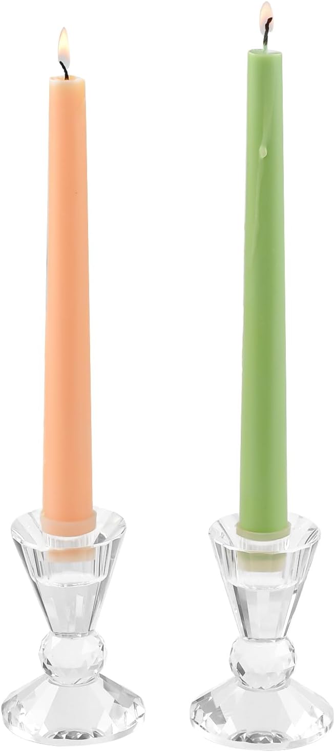 Crystal Candle Holders Set of 2,Pillar Candlestick Holders, Ultra Elegant & Modern Centerpiece Home Décor,Wedding