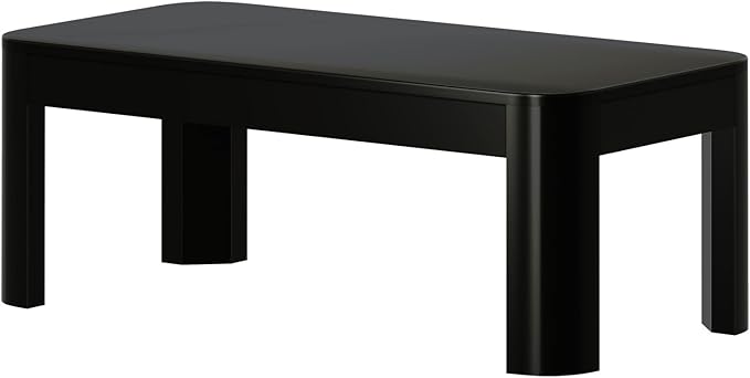 Plank+Beam Small Modern Rounded Coffee Table, 40 Inch, Solid Wood Contemporary Center Table for Living Room, Rectangle Tea Table, Black