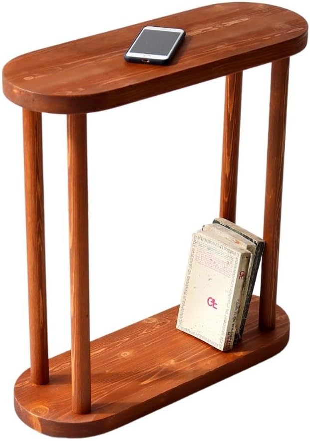 Oval Solid Wood Narrow Side Table, Slim End Table, Small Coffee Table (Chestnut, Large)