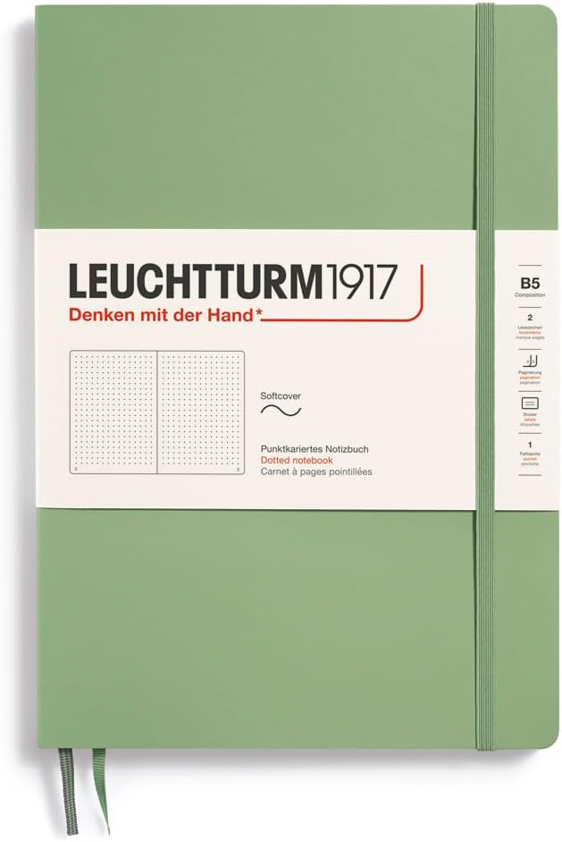 LEUCHTTURM1917 - Notebook Softcover Composition B5-123 Numbered Pages for Writing and Journaling (Dotted, Sage)