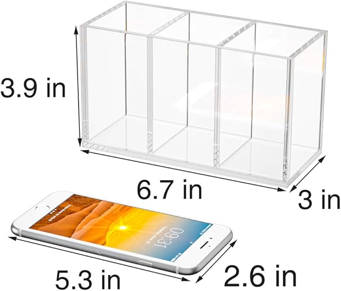 NIUBEE Acrylic Pen Holder 3 Compartments, Clear Pencil Organizer Cup for Countertop Desk Accessory Storage