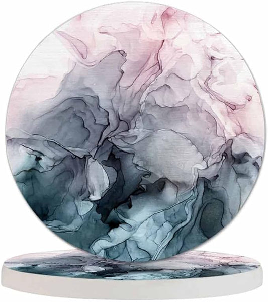 Grey Flowing Abstract Painting Round Coaster for Home Coffee Table Alcohol Ink Colors Marble Texture Farmhouse Drink Coasters 100% Diatomite 4''X 4''X 0.35'' Printed Pattern