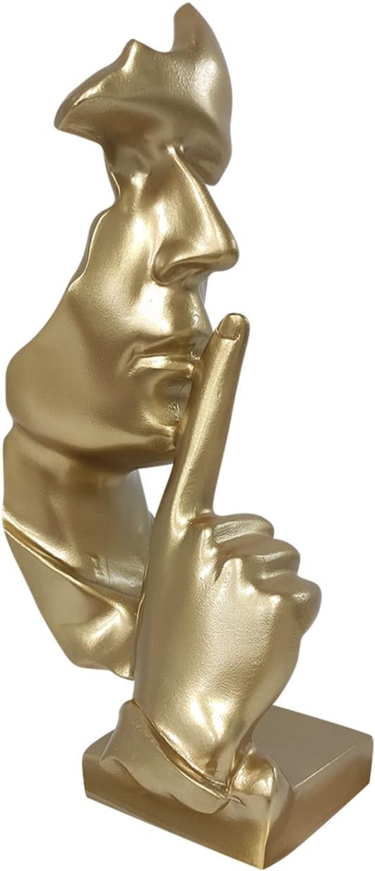 Modern and Creative Silence Thinker of Men Statue Great Abstract Decorative Figurine Sculpture Home and Living Room Decor Great for Office Or Desk (Gold)