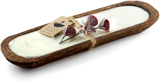 Dough Bowl Candle Co. Eucalyptus Soy Candle - 6 Wick Rustic Farmhouse Decor Odor Eliminator in Wooden Bowls, 32 Oz Wooden Dough Bowl Candle, All-Natural Gifts for Women and Men, Coffee Table Decor