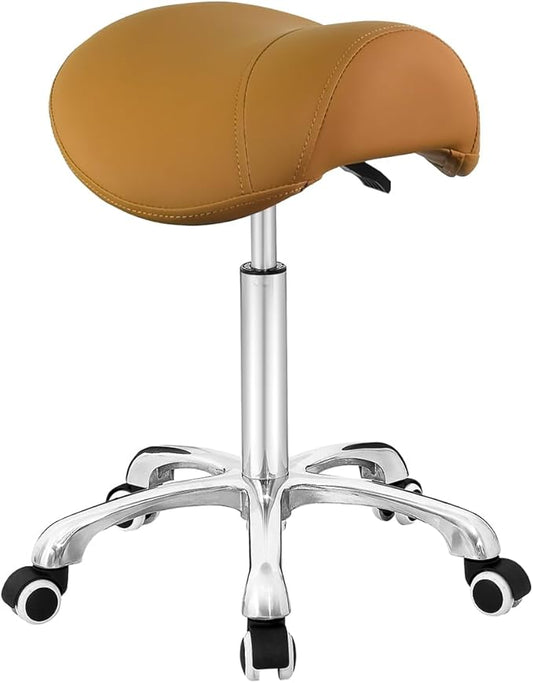 Antlu Saddle Stool Rolling Chair for Medical Massage Salon Kitchen Spa Drafting,Adjustable Hydraulic Stool with Wheels (Without Backrest, Camel)