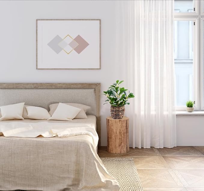 Artificial Vibrant Plants 14.2 inches Tall Fake Outdoor Greenery Plants with Ficus Leaves in Brown Rattan Planter for Indoor Home Office Garden Modern Decoration Ideal Housewarming Gift