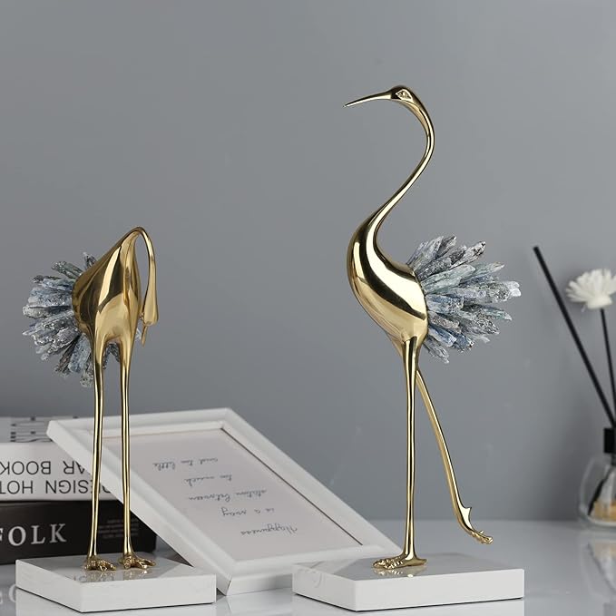 suruim Gold Decor Accents,Brass Birds Statues Gold Home Decor Modern Crystal Decor Ornaments for Living Room, Bedroom, Office Desktop, Cabinets (Blue C)