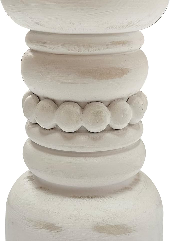 Farmhouse Rustic Wood Pillar Candle Holder, Decorative Beaded Candlestick Holder Stand for Home Decor, Gifts, Wedding (White)
