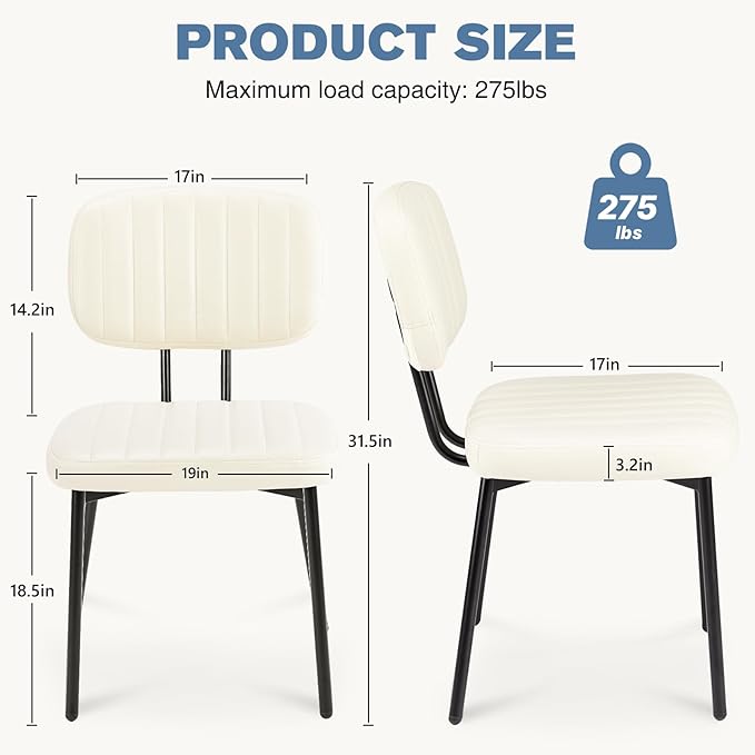 DUMOS Dining Chairs Set of 4, Upholstered Mid-Century PU Leather Accent Chair with Backrest and Metal Legs for Kitchen, Living Room, White