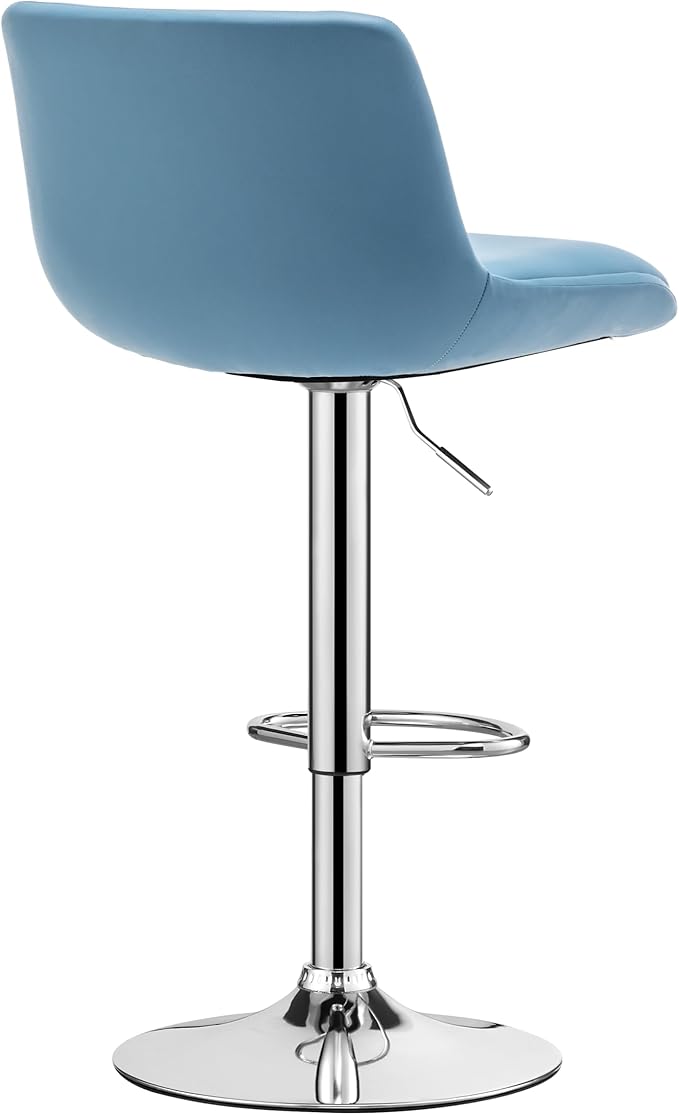 MINCETA Bar Stools,Modern Upholstered Swivel Stool with Back for Bar and Counter-Height, Adjustable Height 24" to 34",1 Piece,PU in Blue