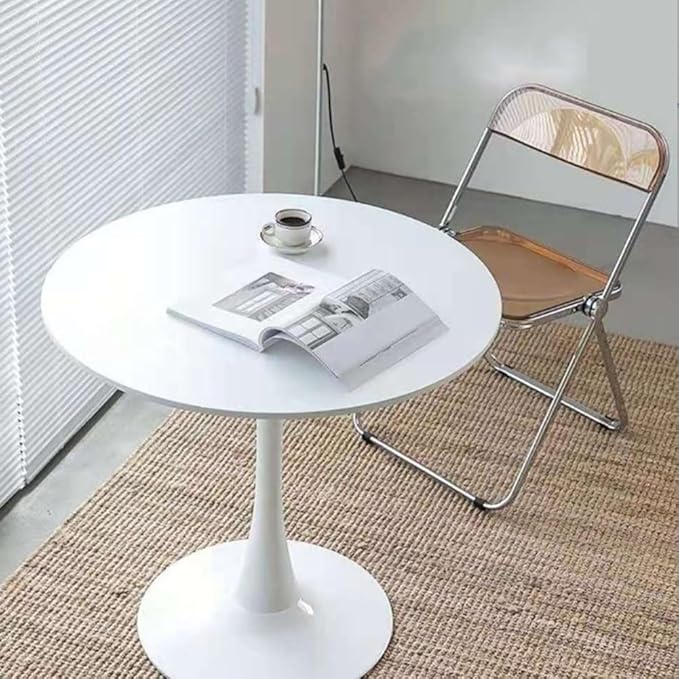23.4" Tulip Dining Table, White, Perfect for 2-4 People, Mid-Century Modern Style, Round MDF Top with Sturdy Base for Dining Room, Living Room, Cafe