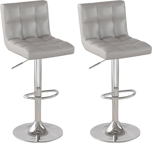 Modern PU Leather Bar Stools Set of 2, Adjustable Swivel Square Bar Chairs, Armless Counter Height Barstools with Back and Large Base for Island/Kitchen(Gray)