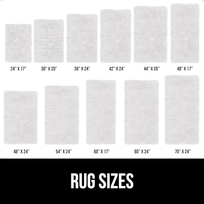 GORILLA GRIP Bath Rug Mat, Thick Soft Absorbent Chenille, Quick Dry Microfiber Mats, Rubber Backing Washable Shower Floor Rugs, Bathmat Runner, US Designed Bathroom Home Decor Accessories 24x17, White