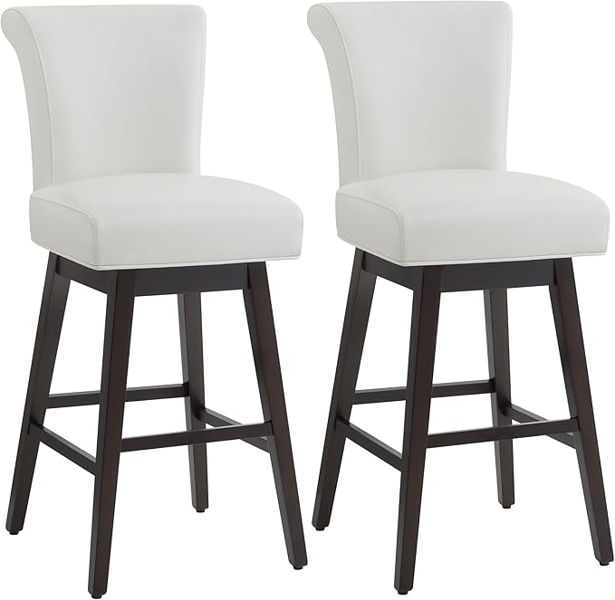 CHITA 30 Inch Counter Height Swivel Bar Stools Set of 2, FSC Certified Modern Upholstered Faux Leather Swivel Barstool Chairs with Back, White