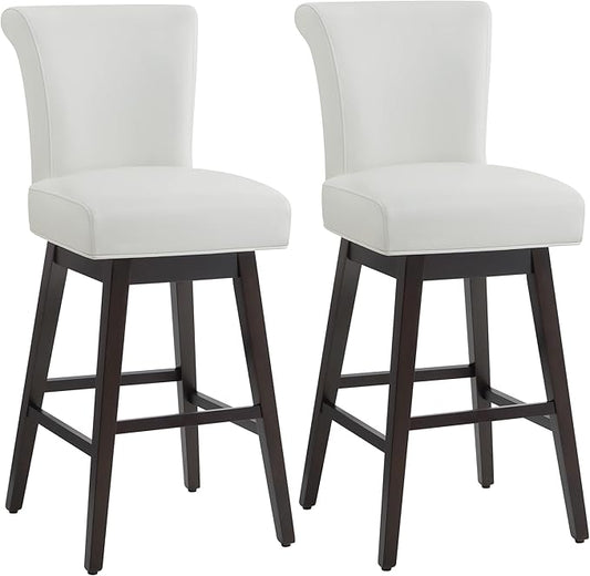 CHITA 30 Inch Counter Height Swivel Bar Stools Set of 2, FSC Certified Modern Upholstered Faux Leather Swivel Barstool Chairs with Back, White