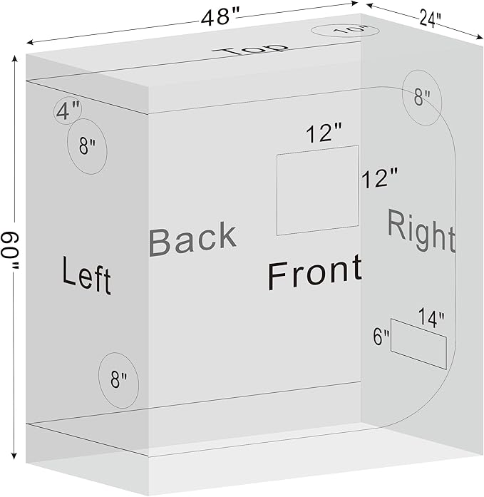 4x2 Grow Tent Plant Tent Dark Room, 600D Mylar Hydroponic 48"x24"x60" Grow Tent with Removable Floor Tray for Indoor Plant Growing
