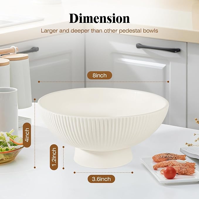 Decorative Bowl Modern Ceramic White Decor Bowls for Home Decor, Fruit Bowl for Kitchen Counter Key Bowl for Entryway Table, 8" Pedestal Footed Bowls Decorative Trays for Coffee Table
