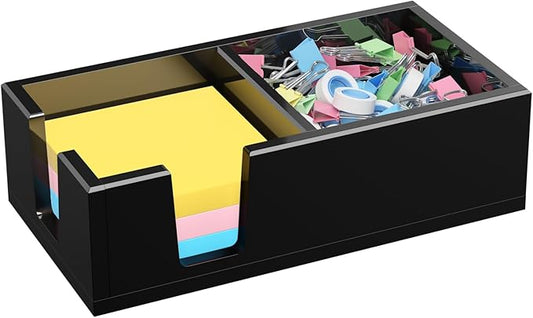 Acrylic Sticky Note Holder, Self-Stick Note Pad Holder W/O Pads - Note Dispenser Memo Pad Holder Desk Organizer for School Office Home (3''x3'' 2IN1 Black)