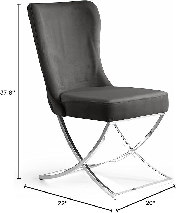 Ottomanson Royal Dining Chairs Set of 4 – Upholstered Tufted Microfiber, Assembled, Silver Metal Legs, Beech Wood Frame, 350 lb Capacity, Gray